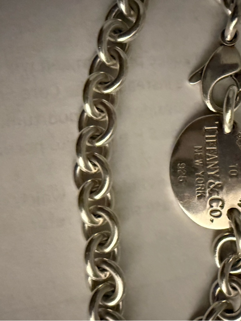 Tiffany & Co. Silver Link Necklace with Round Tag and Iconic Blue Box